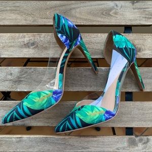 Leith Palm Print Pump Heel Sandal